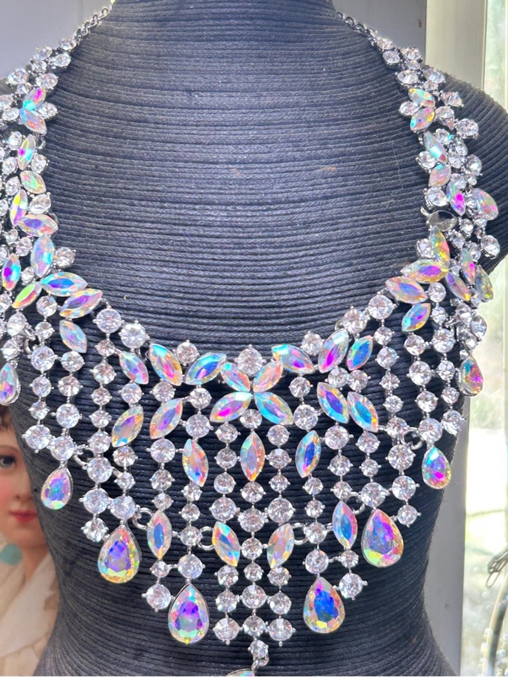 Crystal Statement Bib Necklace - Iridescent